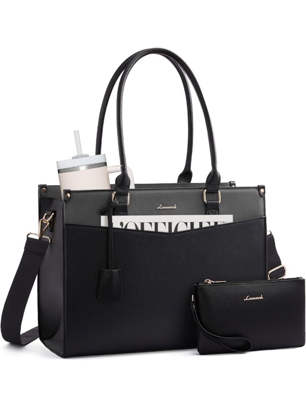 Stylish Waterproof Laptop Tote Bag for Women with Clutch - Perfect for Work